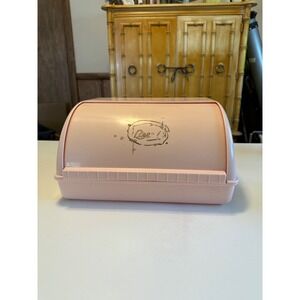 Vintage Pink Lustro-Ware Atomic Era Roll Top Bread Box MCM